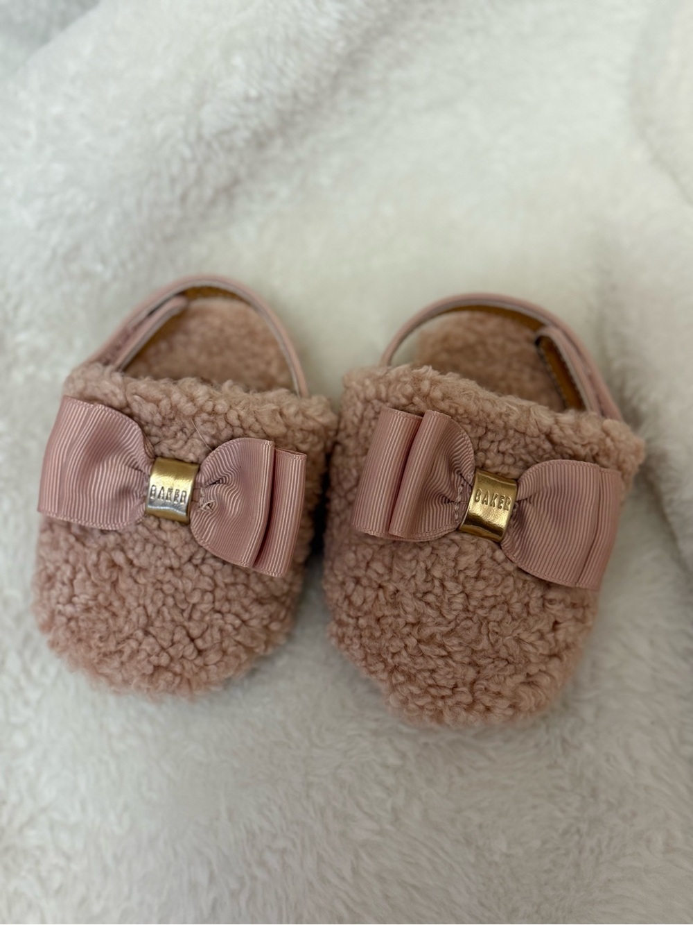 Ted Baker Pink Sherpa Baby Slip-On Shoes with Bow Accent